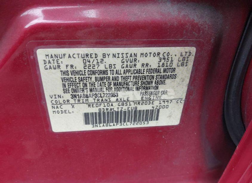 Photo 9 of 2012 Nissan Sentra 2.0 S (VIN 3N1AB6AP3CL722053)