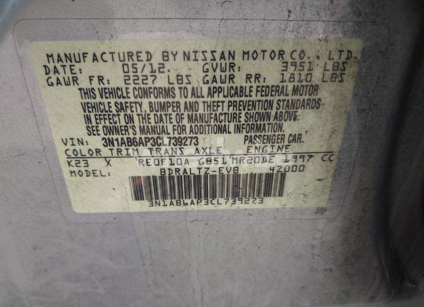 Photo 9 of 2012 Nissan Sentra 2.0 S (VIN 3N1AB6AP3CL739273)