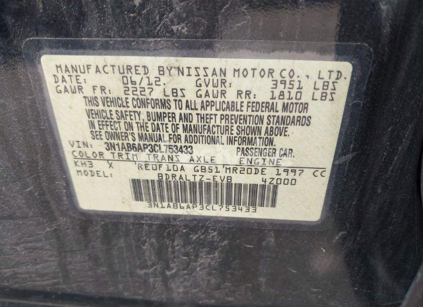 Photo 9 of 2012 Nissan Sentra 2.0 SR (VIN 3N1AB6AP3CL753433)