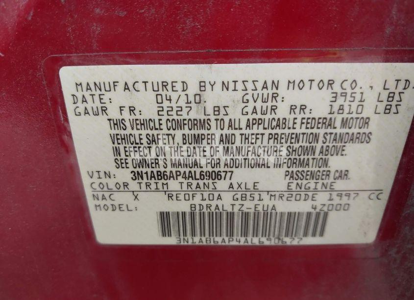 Photo 9 of 2010 Nissan Sentra 2.0/2.0S/SR/2.0SL (VIN 3N1AB6AP4AL690677)