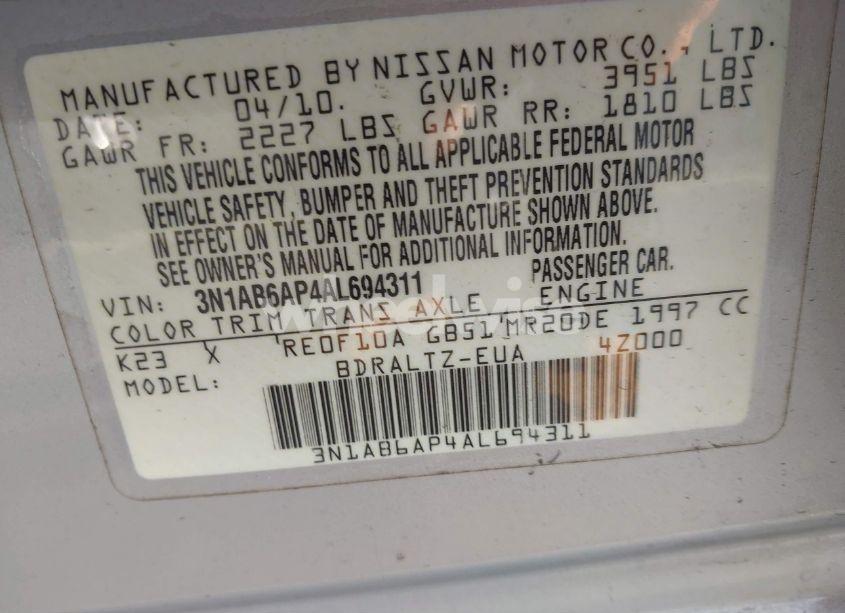 Photo 9 of 2010 Nissan Sentra 2.0SR (VIN 3N1AB6AP4AL694311)