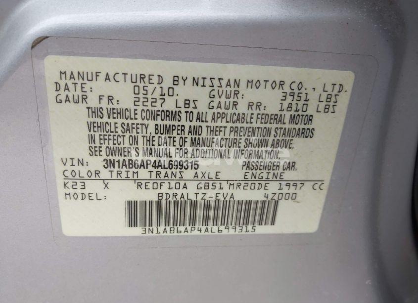 Photo 9 of 2010 Nissan Sentra 2.0SR (VIN 3N1AB6AP4AL699315)