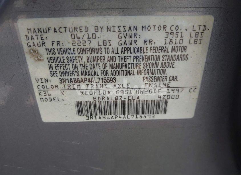 Photo 9 of 2010 Nissan Sentra 2.0 (VIN 3N1AB6AP4AL715593)