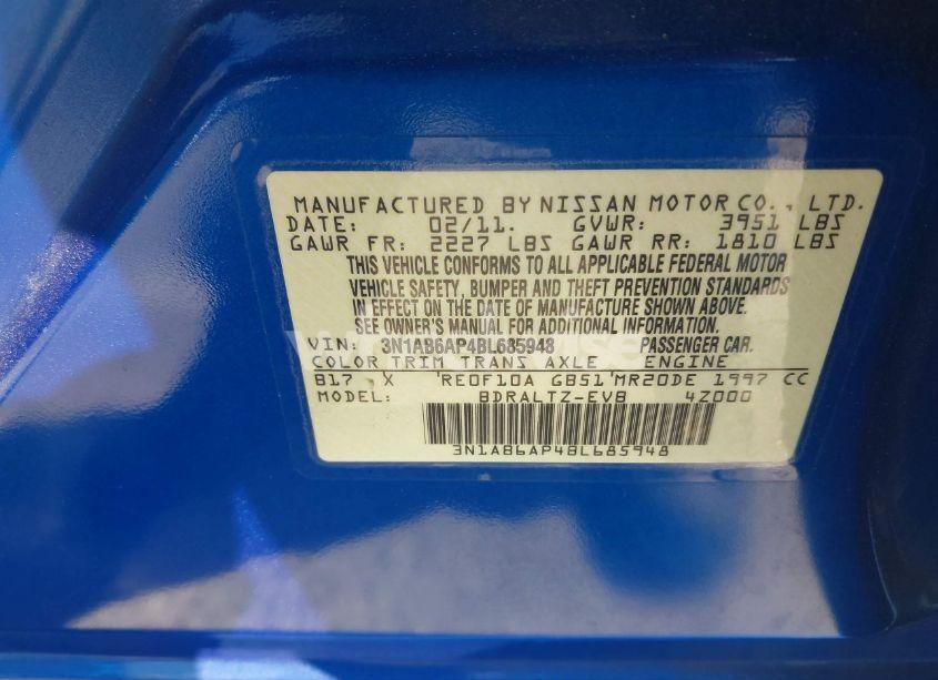 Photo 9 of 2011 Nissan Sentra 2.0SR (VIN 3N1AB6AP4BL685948)