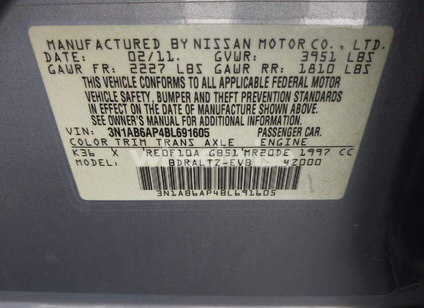Photo 9 of 2011 Nissan Sentra 2.0S (VIN 3N1AB6AP4BL691605)