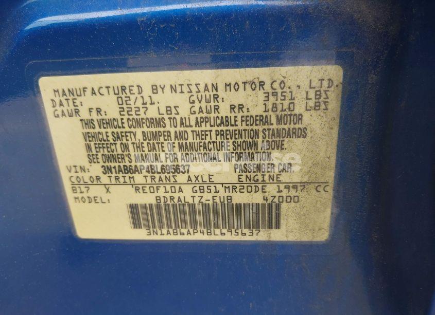 Photo 9 of 2011 Nissan Sentra 2.0SR (VIN 3N1AB6AP4BL695637)