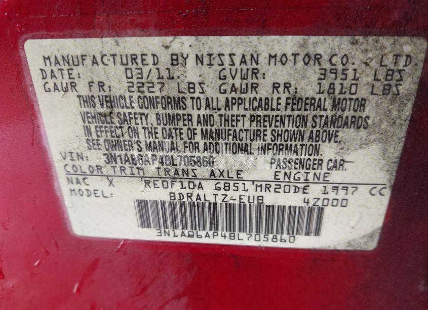 Photo 9 of 2011 Nissan Sentra 2.0S (VIN 3N1AB6AP4BL705860)