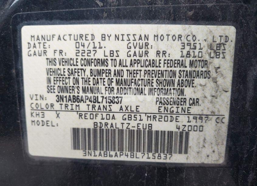 Photo 9 of 2011 Nissan Sentra 2.0S (VIN 3N1AB6AP4BL715837)