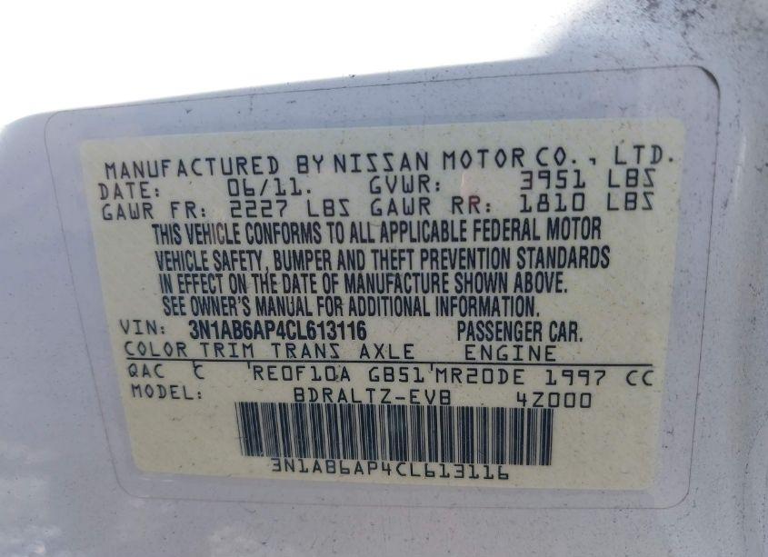 Photo 9 of 2012 Nissan Sentra 2.0 S (VIN 3N1AB6AP4CL613116)