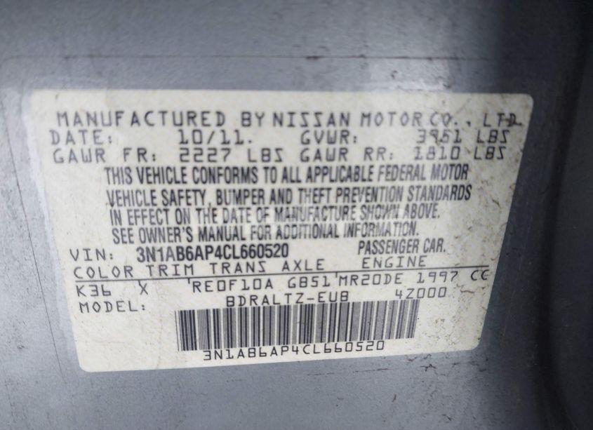 Photo 9 of 2012 Nissan Sentra 2.0 S (VIN 3N1AB6AP4CL660520)