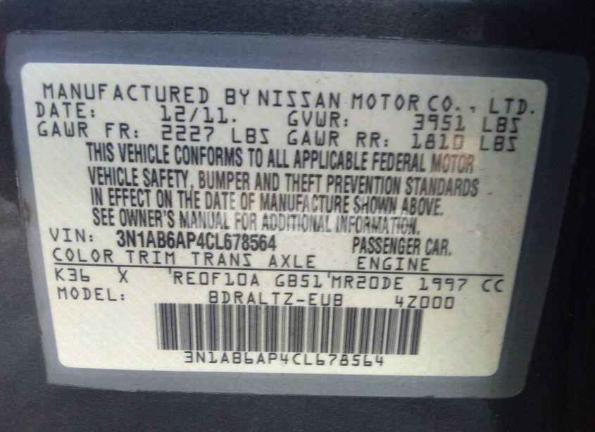 Photo 9 of 2012 Nissan Sentra 2.0 S (VIN 3N1AB6AP4CL678564)