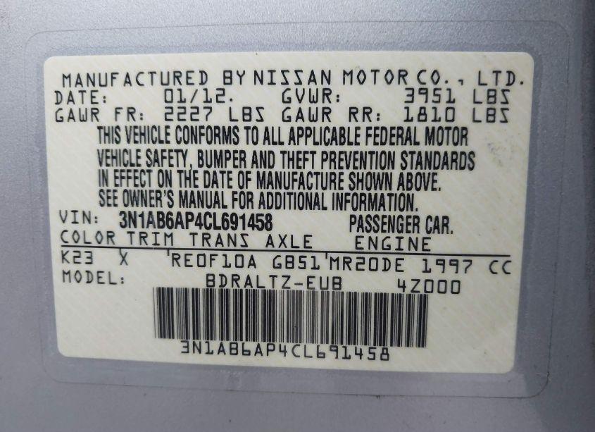 Photo 9 of 2012 Nissan Sentra 2.0 SR (VIN 3N1AB6AP4CL691458)