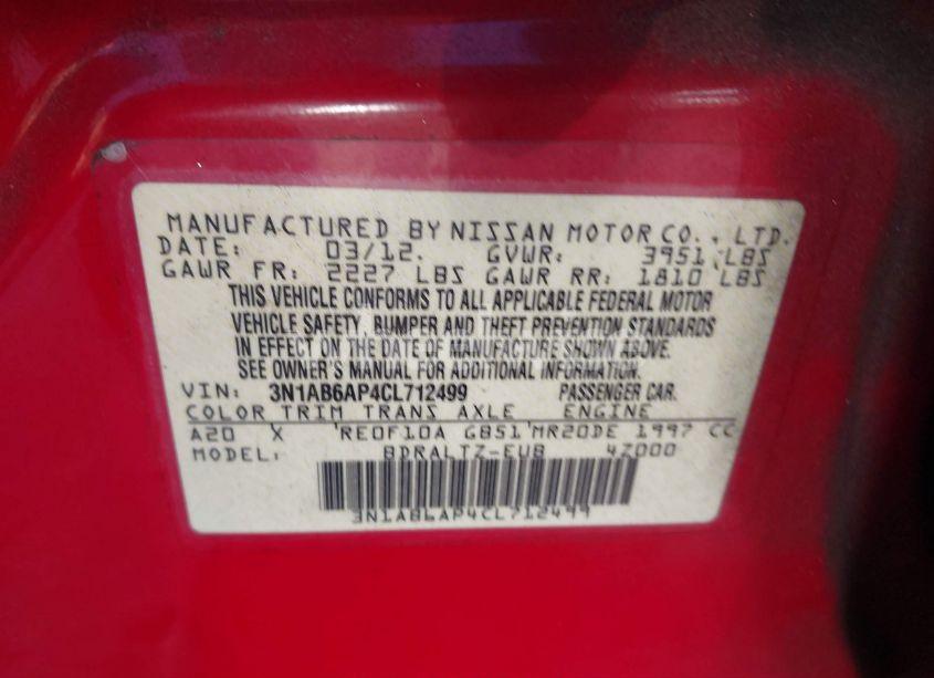 Photo 9 of 2012 Nissan Sentra 2.0 SR (VIN 3N1AB6AP4CL712499)