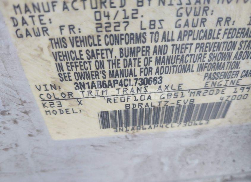 Photo 9 of 2012 Nissan Sentra 2.0 S (VIN 3N1AB6AP4CL730663)