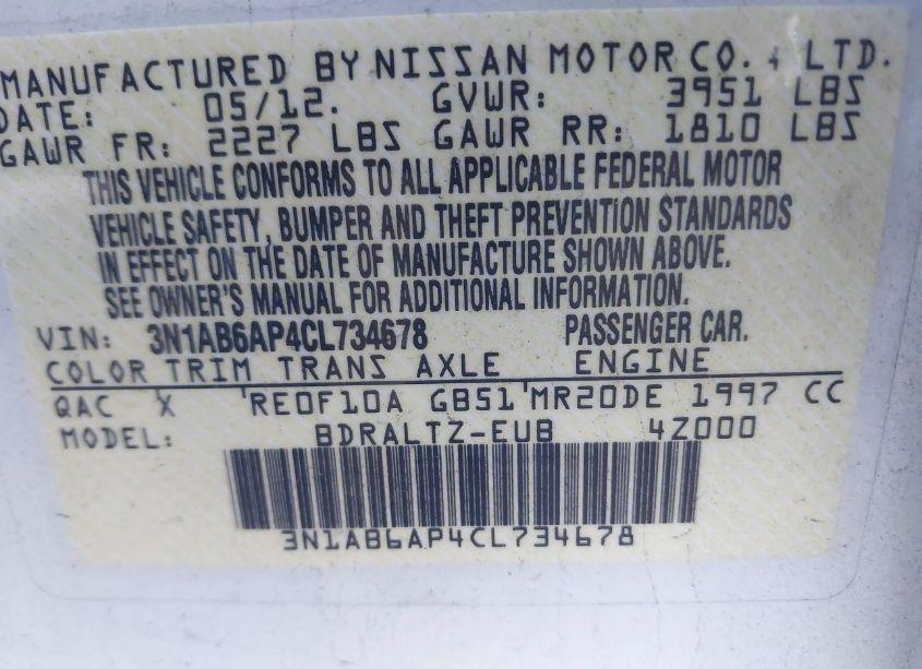 Photo 9 of 2012 Nissan Sentra 2.0 S (VIN 3N1AB6AP4CL734678)