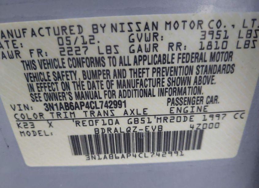 Photo 9 of 2012 Nissan Sentra 2.0 (VIN 3N1AB6AP4CL742991)