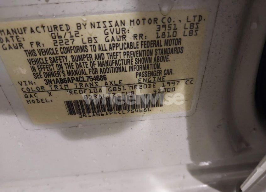 Photo 9 of 2012 Nissan Sentra 2.0 S (VIN 3N1AB6AP4CL754686)