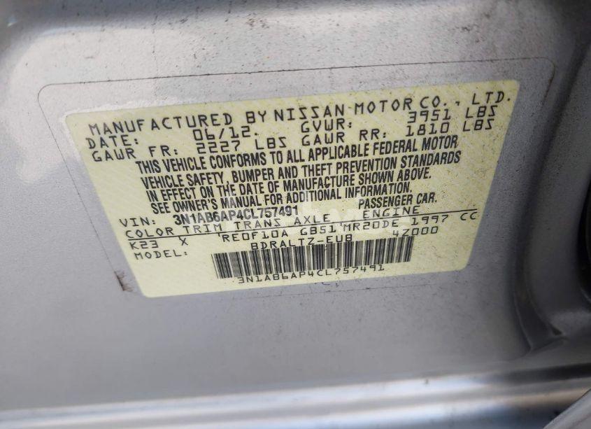 Photo 9 of 2012 Nissan Sentra 2.0 S (VIN 3N1AB6AP4CL757491)