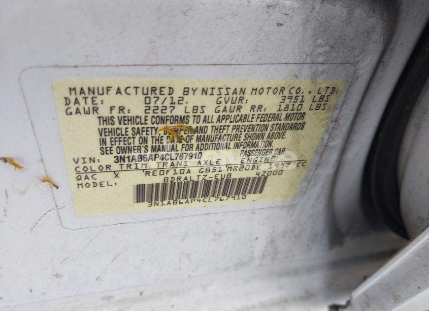 Photo 9 of 2012 Nissan Sentra 2.0 S (VIN 3N1AB6AP4CL767910)