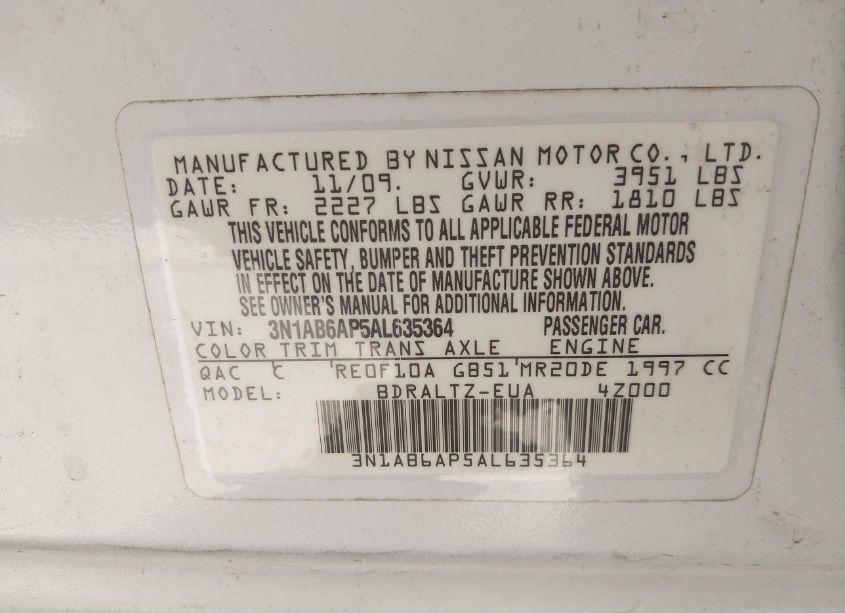 Photo 9 of 2010 Nissan Sentra 2.0S (VIN 3N1AB6AP5AL635364)