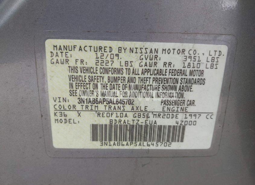 Photo 9 of 2010 Nissan Sentra 2.0S (VIN 3N1AB6AP5AL645702)