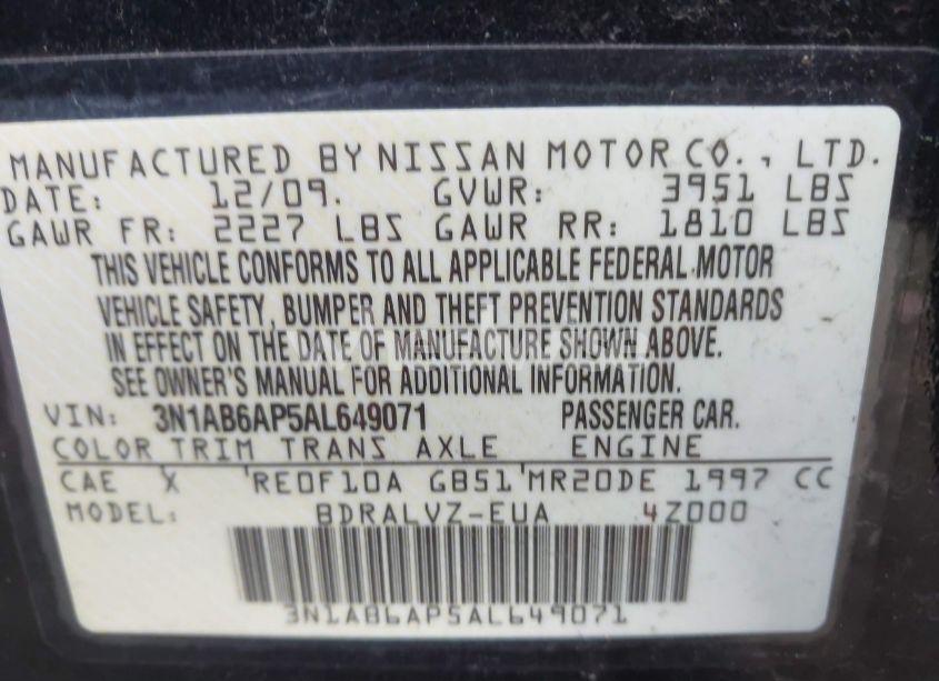 Photo 9 of 2010 Nissan Sentra 2.0SL (VIN 3N1AB6AP5AL649071)