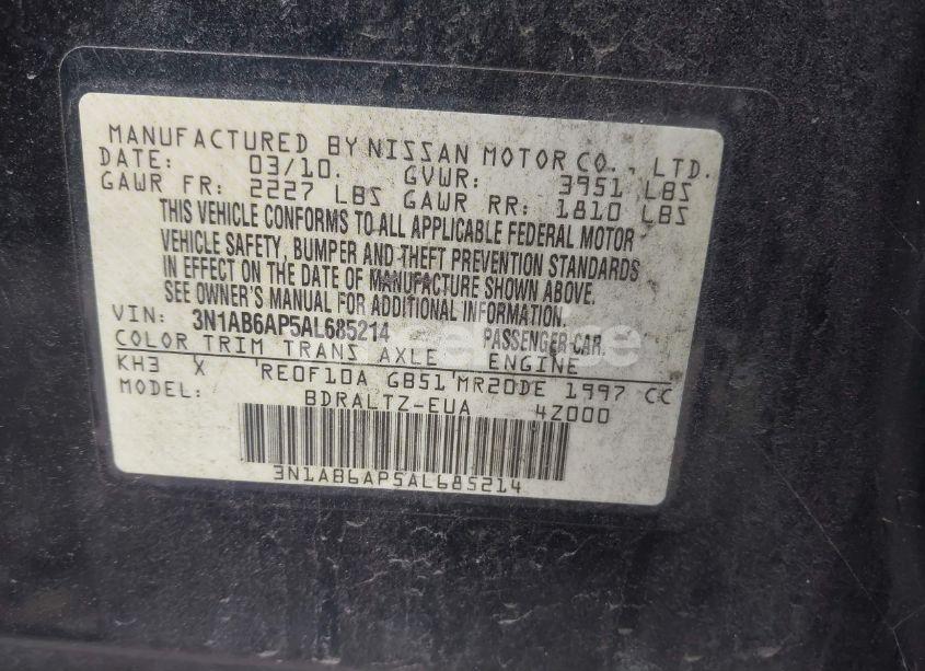 Photo 9 of 2010 Nissan Sentra 2.0SR (VIN 3N1AB6AP5AL685214)