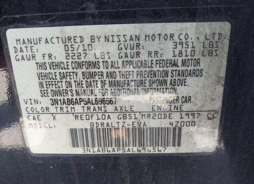 Photo 9 of 2010 Nissan Sentra 2.0S (VIN 3N1AB6AP5AL696567)