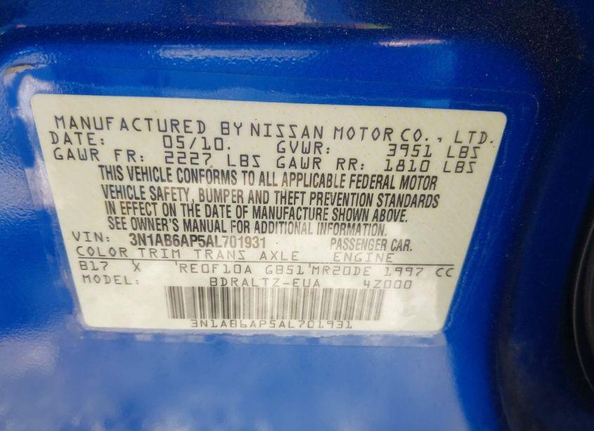 Photo 9 of 2010 Nissan Sentra 2.0SR (VIN 3N1AB6AP5AL701931)