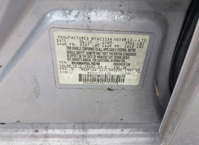 Photo 9 of 2010 Nissan Sentra 2.0SR (VIN 3N1AB6AP5AL705798)