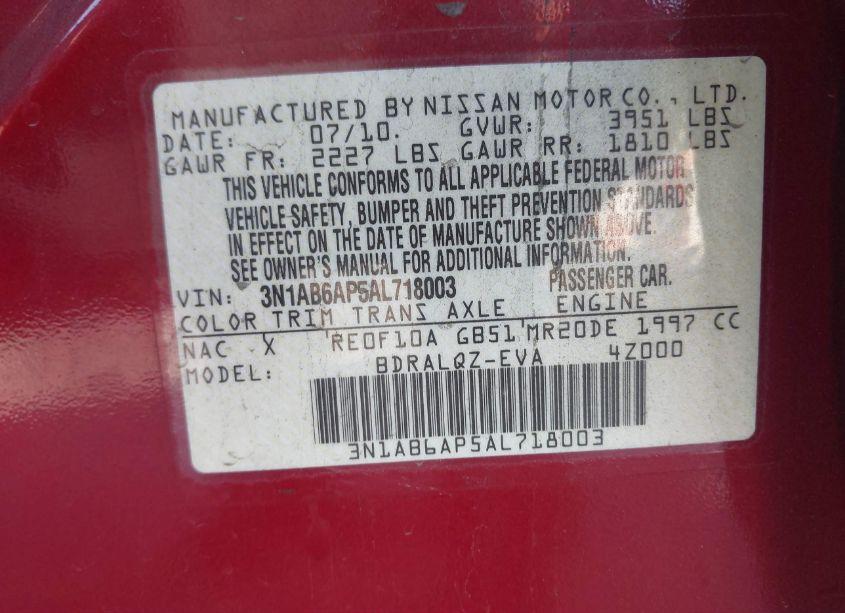 Photo 9 of 2010 Nissan Sentra 2.0 (VIN 3N1AB6AP5AL718003)