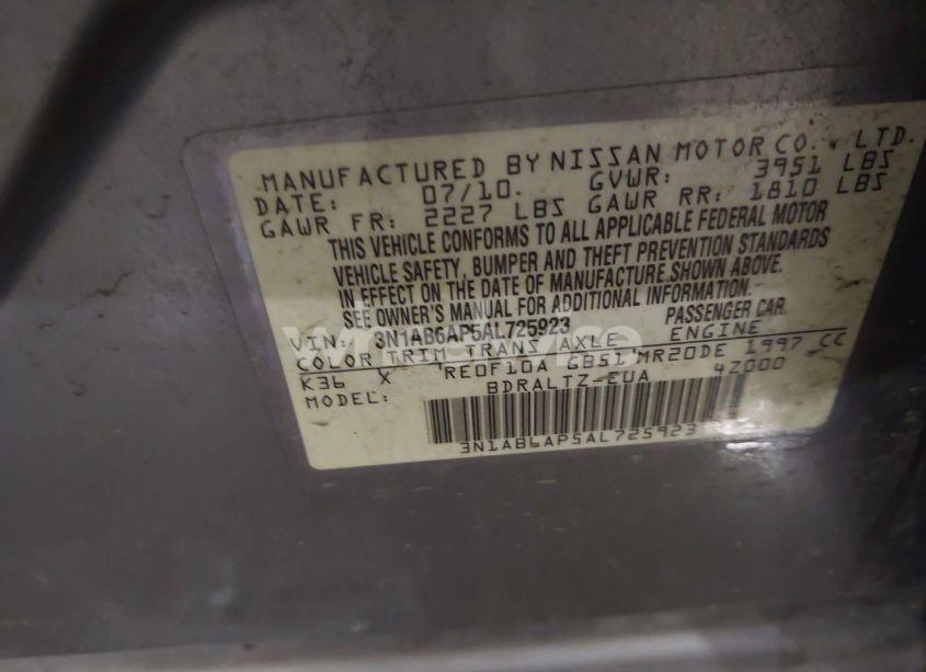 Photo 9 of 2010 Nissan Sentra 2.0S (VIN 3N1AB6AP5AL725923)