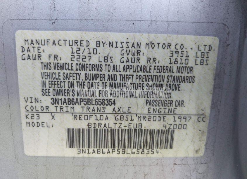 Photo 9 of 2011 Nissan Sentra 2.0S (VIN 3N1AB6AP5BL658354)