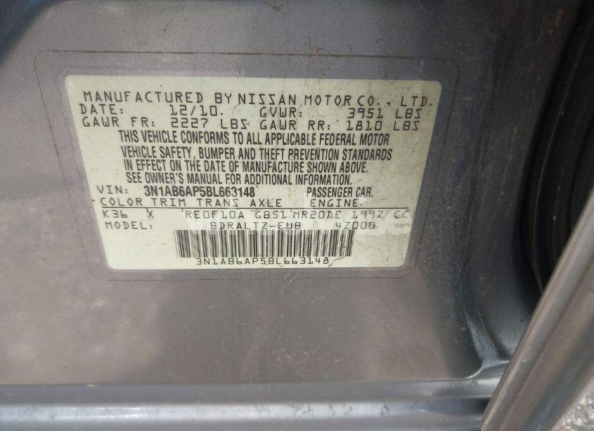 Photo 9 of 2011 Nissan Sentra 2.0S (VIN 3N1AB6AP5BL663148)