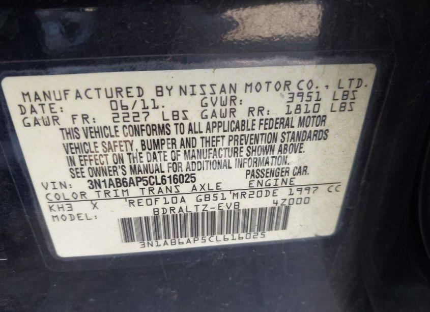 Photo 9 of 2012 Nissan Sentra 2.0 S (VIN 3N1AB6AP5CL616025)