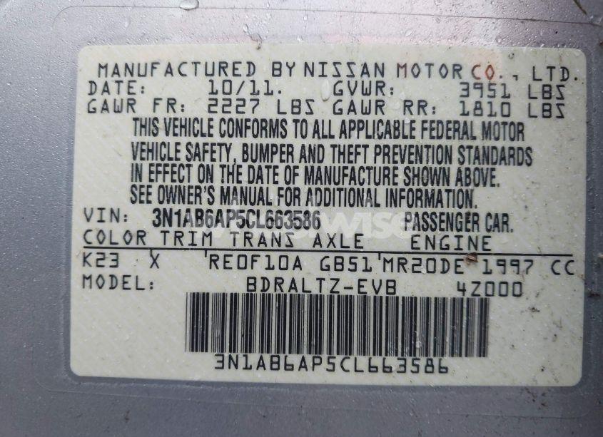 Photo 9 of 2012 Nissan Sentra 2.0 SR (VIN 3N1AB6AP5CL663586)