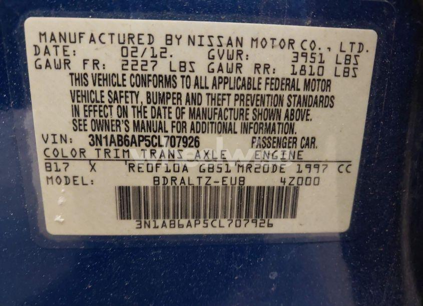 Photo 9 of 2012 Nissan Sentra 2.0 SR (VIN 3N1AB6AP5CL707926)