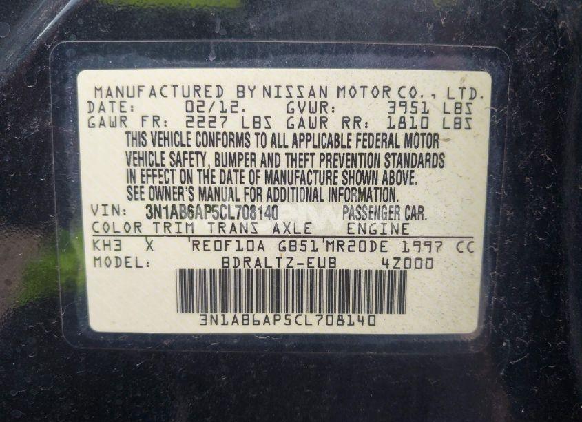 Photo 9 of 2012 Nissan Sentra 2.0 SR (VIN 3N1AB6AP5CL708140)