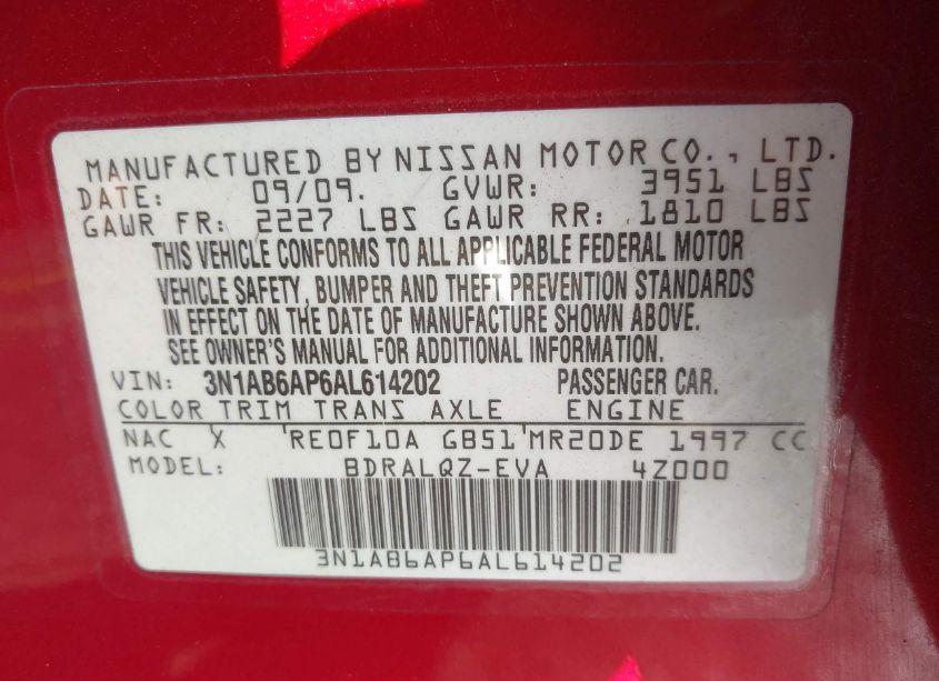 Photo 9 of 2010 Nissan Sentra 2.0 (VIN 3N1AB6AP6AL614202)