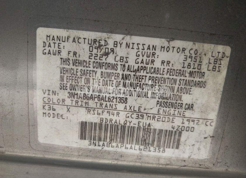 Photo 9 of 2010 Nissan Sentra 2.0 (VIN 3N1AB6AP6AL621358)