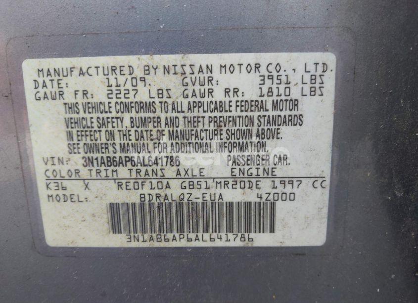 Photo 9 of 2010 Nissan Sentra 2.0 (VIN 3N1AB6AP6AL641786)