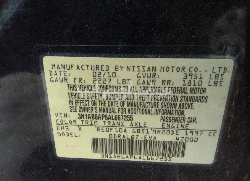 Photo 9 of 2010 Nissan Sentra 2.0 (VIN 3N1AB6AP6AL667255)