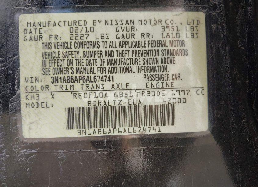 Photo 9 of 2010 Nissan Sentra 2.0S (VIN 3N1AB6AP6AL674741)