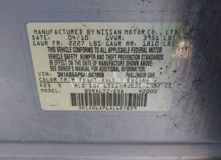 Photo 9 of 2010 Nissan Sentra 2.0SR (VIN 3N1AB6AP6AL687859)