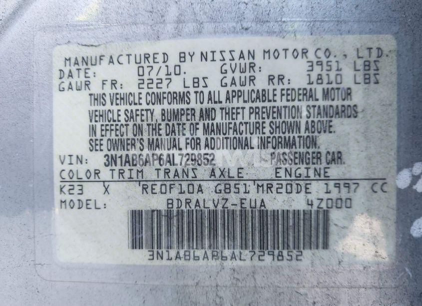 Photo 9 of 2010 Nissan Sentra 2.0SL (VIN 3N1AB6AP6AL729852)