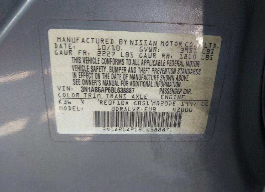 Photo 9 of 2011 Nissan Sentra 2.0SL (VIN 3N1AB6AP6BL638887)