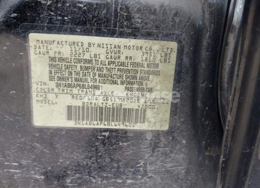 Photo 9 of 2011 Nissan Sentra 2.0S (VIN 3N1AB6AP6BL649601)