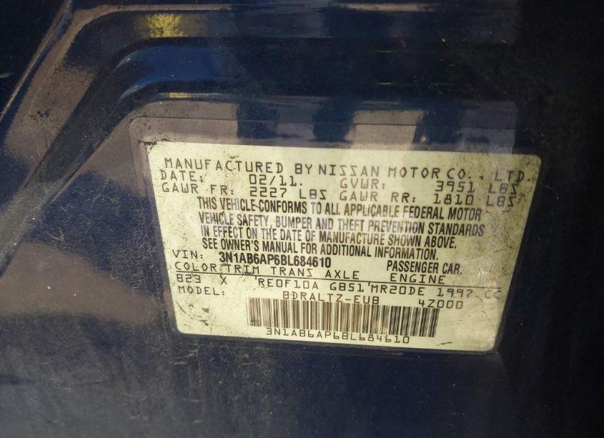 Photo 9 of 2011 Nissan Sentra 2.0S (VIN 3N1AB6AP6BL684610)