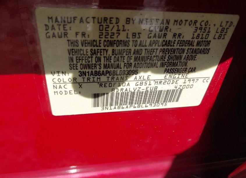 Photo 9 of 2011 Nissan Sentra 2.0SL (VIN 3N1AB6AP6BL693095)