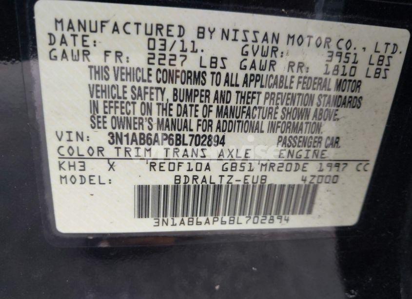 Photo 9 of 2011 Nissan Sentra 2.0SR (VIN 3N1AB6AP6BL702894)